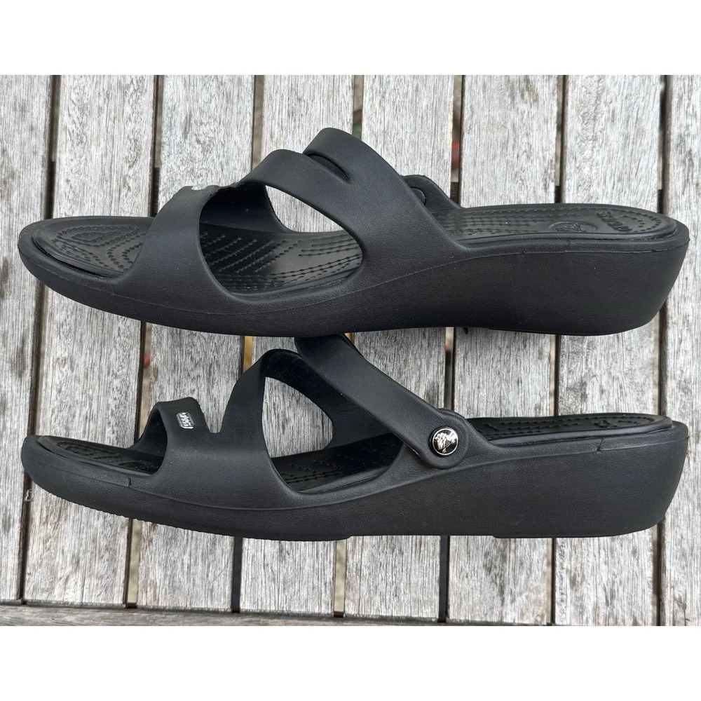 Crocs Patricia Mini Wedge Black Women's Strappy Slip On Sandals 10386 Sz 11
